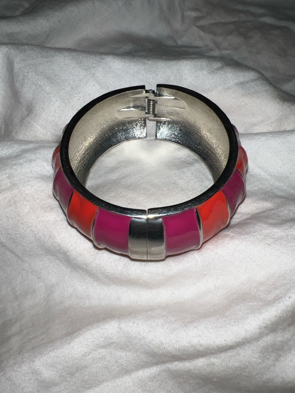 Pink & Orange Enamel Hinged Bracelet - Fashion Statement Bangle